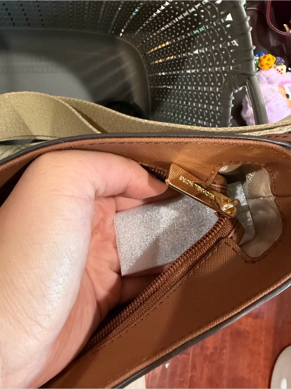 Michael Kors Brown Leather Crossbody Bag with Black Strap